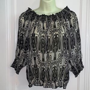 Central Falls black & tan smocked blouse